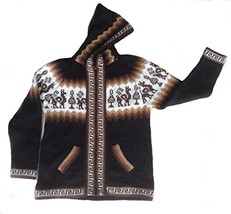 Alpakaandmore Unisex Alpaca Wool Hooded Cardigan Sweater, Peru Designs Black (7  - £44.12 GBP