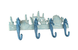 Blue White Cast Iron Seahorses Decorative Wall Hook Hanging Towel or Coat Rack - £39.46 GBP