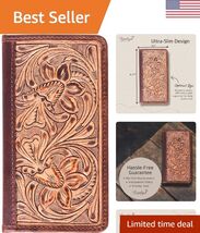 Mens Tooled Leather Wallet – RFID-Blocking Long Wallets for Men - Full G... - $66.52