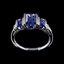 1.51 CT Emerald Cut Sapphire 14K White Gold Plated 5-Stone Engagement Ring - £105.27 GBP