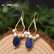 Natural lapis lazuli Pearl Temperament Drop Earrings Women Girls Party Gift Orig - £15.37 GBP