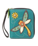 DRAGONFLY FLOWER ZIP AROUND WALLET WRISTLET TURQUOISE CHALA  - £26.81 GBP