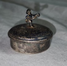 Vintage Sterling Empire Silver Pill Cosmetic Box Tin Cherub Tiny 1.5&quot; - £39.32 GBP