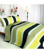 [Polestar] 3PC Vermicelli-Quilted Patchwork Quilt Set (Full/Queen Size) - £75.85 GBP