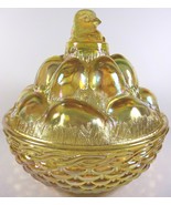 1970s Westmoreland Glass Honey Amber Carnival Chick On Eggpile 6.5&quot; Cove... - £125.89 GBP