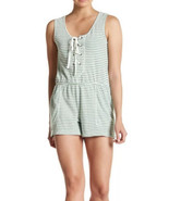 NWT Womens Max Studio Sleeveless Green/Wht Striped Lace-Up Short Romper ... - $49.74 CAD