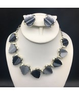Vintage Thermoset Leaves Jewelry Set, Silver Tone and Shades of Grey Moo... - £35.00 GBP
