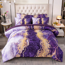 Watercolor Marble Pattern Comforter Sets Purple Tie Dye Bedding Set King Size 3D - £66.03 GBP