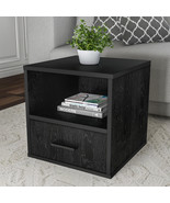 Black End Table Cube Accent Table 16 Inches with Drawer Bedroom Livingroom - £71.92 GBP