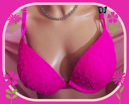 38D Hot Brt Pink Heart Mesh Extreme Lift Victorias Secret Plunge PushUp UW Bra  - £31.85 GBP