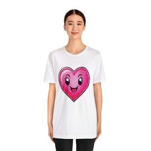 Women Cute Pink Heart Graphic Love Valentines Casual T-Shirt Her Cheerful Heart - £20.50 GBP+