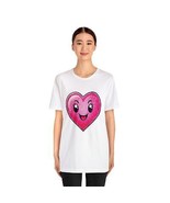 Women Cute Pink Heart Graphic Love Valentines Casual T-Shirt Her Cheerful Heart - £28.62 GBP - £41.45 GBP