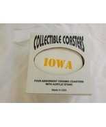 IOWA SET OF FOUR CERAMIC COASTERS COLLECTIBLE ABSORBENT WITH ACRYLIC STA... - $9.99