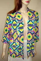 PEACH LOVE CREAM Multi-Colored Geometric Print Open Front 3/4 Slv Jacket... - £15.58 GBP