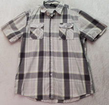 Zoo York Shirt Men Large Gray Plaid Cotton Pockets Short Sleeve Button Down Logo - £16.11 GBP