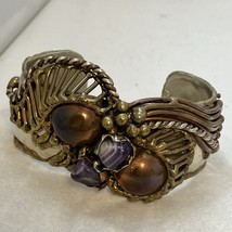Vintage Mexican Mixed Metals Copper Silver Brass Boho Brutalist 6” Cuff ... - $69.25