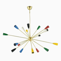 Mid Century Multicolored Shades Brass Sputnik Chandelier Decorative Huge Lights - £249.02 GBP