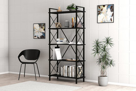 Lugo Black 5 Shelf Industrial / Modern Design Bookcase - Black - £132.98 GBP