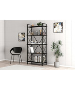 Lugo Black 5 Shelf Industrial / Modern Design Bookcase - Black - £132.94 GBP