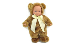 Anne Geddes Plush Bear Baby Doll Yellow Bow Removable Brown Bear Suit 15&quot; Cute - £14.84 GBP