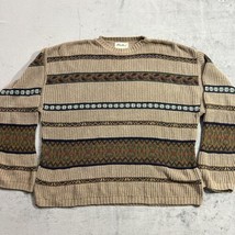 Vtg 90s Eddie Bauer Oversized Grandpa Sweater Mens L Brown Fair Isle Knitted USA - £37.91 GBP
