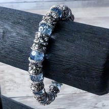 Vintage Stretch Bracelet Dark Silver Tone &amp; Blue - $14.99