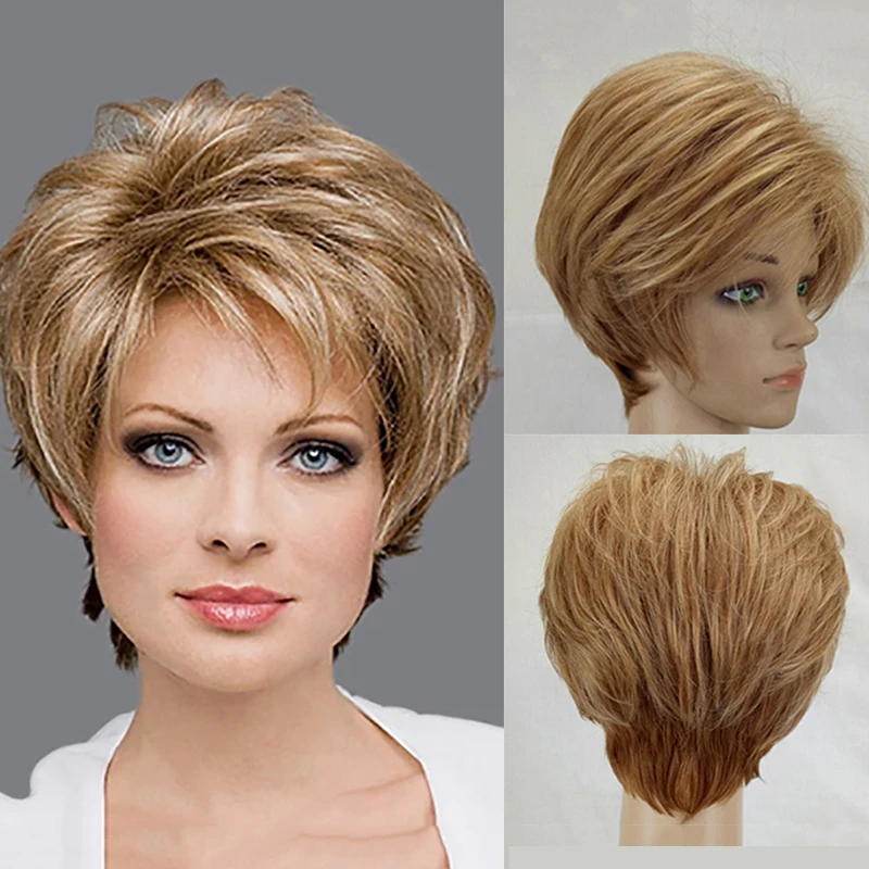 HAIRJOY Women Short Curly  Synthetic Hair Blonde Brown Wigs - £18.97 GBP