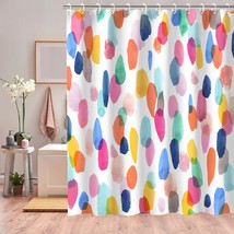 Watercolor Polka Dot Circles Shower Curtain, Kids Shower Curtain Set With 12 Hoo - $37.99