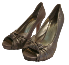 Antonio Melani Size 6.5 M High Heels Gold Leather Heels Peep Toe Pumps - £13.58 GBP