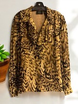 Dana Buchman Womens Leopard Print Long Sleeve  Ruffle Neck Blouse Top - £22.54 GBP