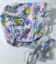 70s Bonnet Colorful Flowers Butterflies Spring Summer Baby Handmade Eyelet Lace - £7.46 GBP