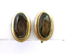 Cc Smoky Brown Glass Earrings Vintage 1/20 12KT Gold Filled Curtis Creations - £13.44 GBP