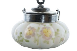 c1890 Poofy Mt Washington Art glass Melon Ribbed hand painted Biscuit jar with - £189.63 GBP