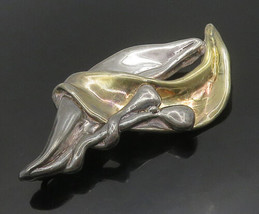 DESIGNER 925 Sterling Silver - Vintage Two Tone Sculpted Brooch Pin - BP7132 - £101.47 GBP