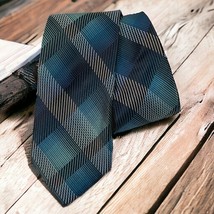 Alfani Neck Tie Blue Black Plaid Abstract 100% Silk - £8.02 GBP
