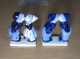2 Sets Delft Blue and White Holland Porcelain Statue Decor Kissing Kids - $44.55