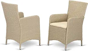 Luneburg Patio Bistro Wicker Dining Chairs With Cushion, Set Of 2, Cream - £162.12 GBP