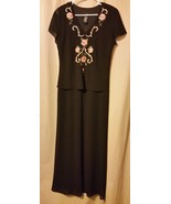 Positive Attitude - Black Embroidered Floral Long Dress Size 12    B10B - £20.88 GBP