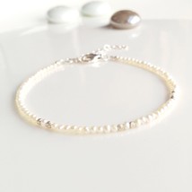 Silver freshwater pearl bracelet for woman,thin pearl bracelet,bohemian bridesma - £28.15 GBP