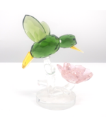 Sorelle Crystal Green Hummingbird Figurine Pink Flower Rare Signed 4 -3/... - £42.40 GBP