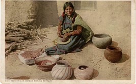 Original ~1910 Moki Indian Woman Making Pottery postcard Detroit Publishing - $11.88