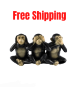3PCs Wooden Monkeys embody the proverbial principle see no evil hear no ... - $114.46 CAD