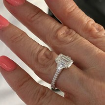 3 Pietra Igi 2.30CT Laboratrio Cresciuta Smeraldo Taglio Diamante Ring 14k White - £2,009.54 GBP