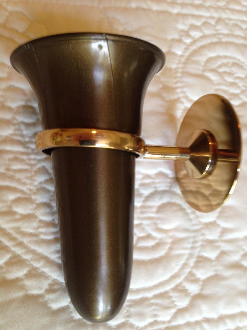 Mausoleum Niche Brown Vase 4.0 inch w/ 2 IN Disc Base of Brite Jeweler Bronze Me - $159.79