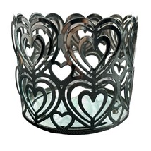 Bath &amp; Body Works 3 Wick Candle Holder Silver Metal Hearts 4.25&quot; Wide - $25.00