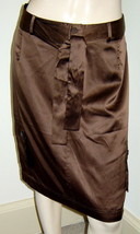 ARTISAN Chocolate Brown Belted Stretch Silk Knee Length Cargo Skirt (14)... - $24.40