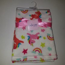 NEW Cutie Pie Unicorn Rainbow Stars Fleece Blanket Lovey Pink Red Baby Girl Gift - £19.74 GBP