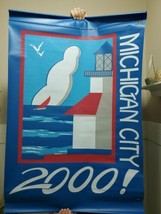 MICHIGAN CITY 2000 Street Light Pole Sign Y2K Indiana Blue Vinyl Sidewal... - £56.51 GBP