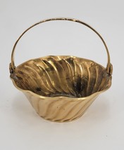 Vintage 5&quot; Solid Brass Basket Bowl with Handle. 5&quot; Tall - £9.57 GBP