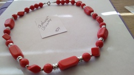  Beaded multi color red and silver costume necklace handcrafted 18 inches - £15.98 GBP